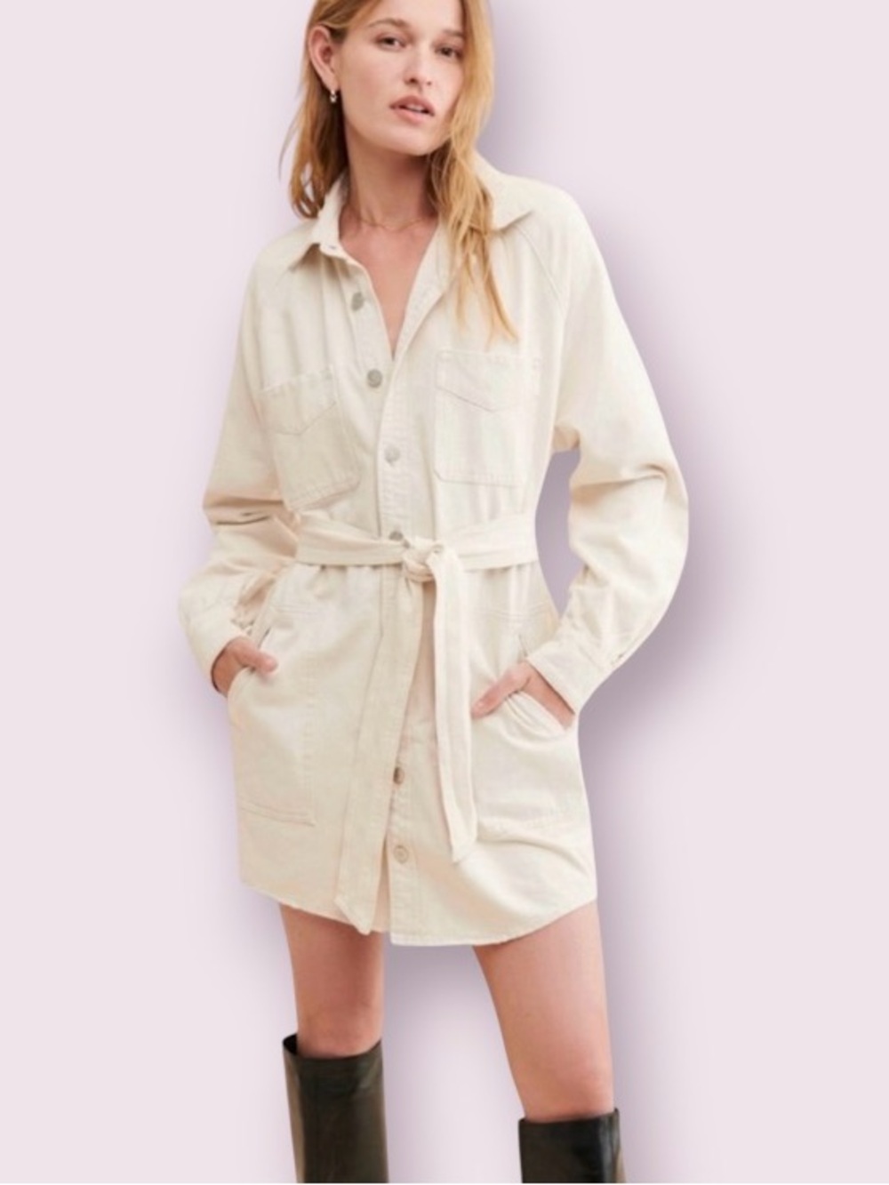Hudson Oversized Denim Shirt Mini Dress Cream Size XL
